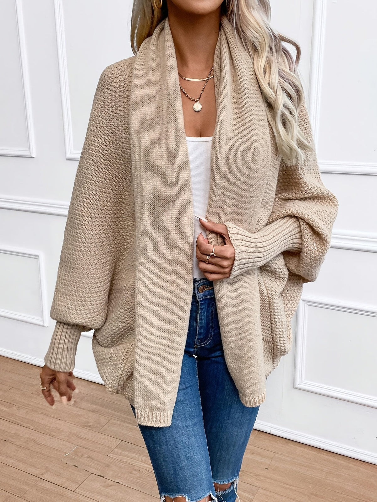 Devon Batwing Open Front Cardigan - Khaki