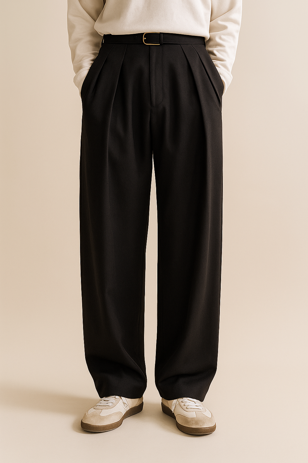 Dorian Wide-Leg Pleated Trousers - Black