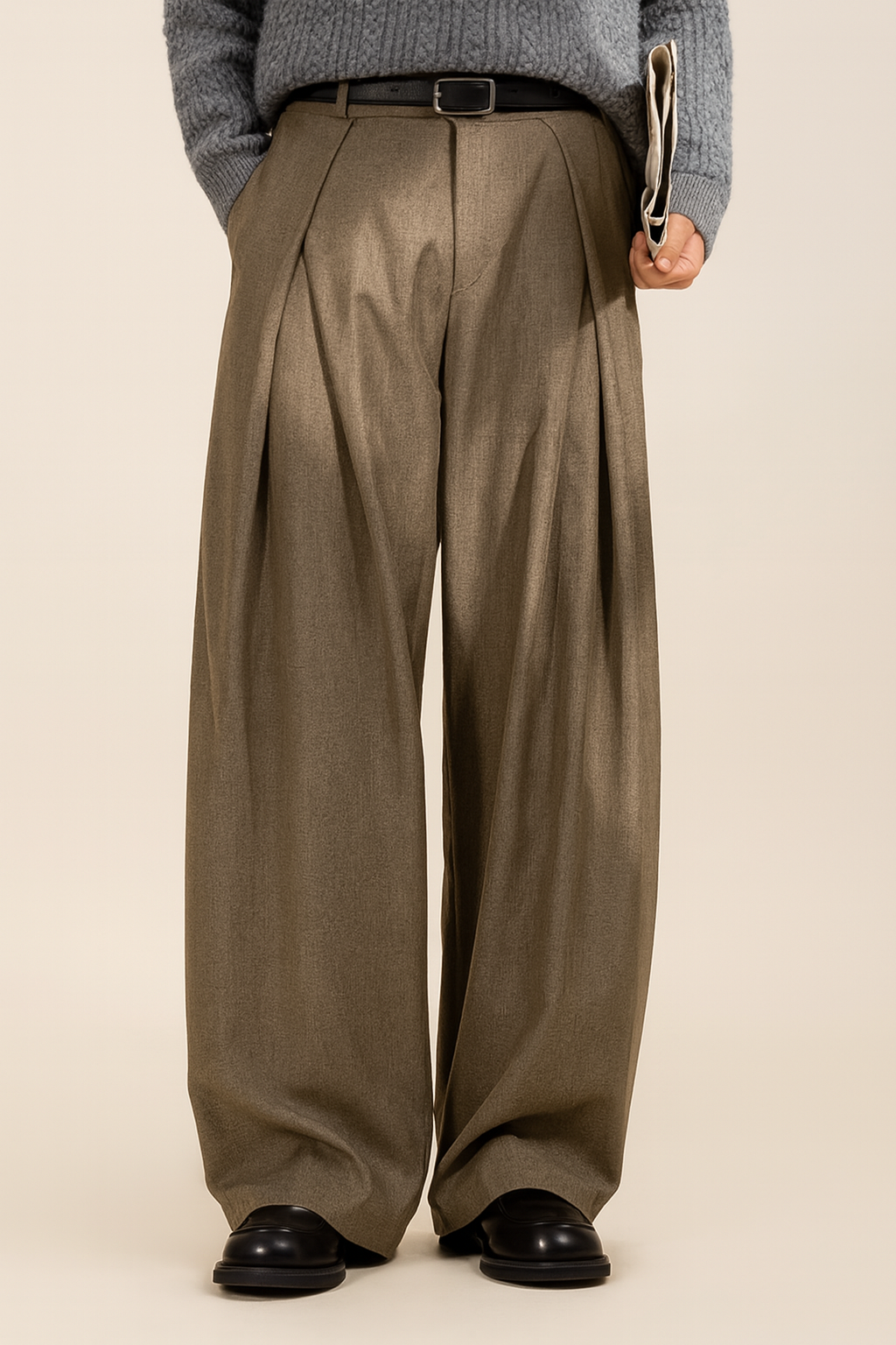 Dorian Wide-Leg Pleated Trousers - Brown