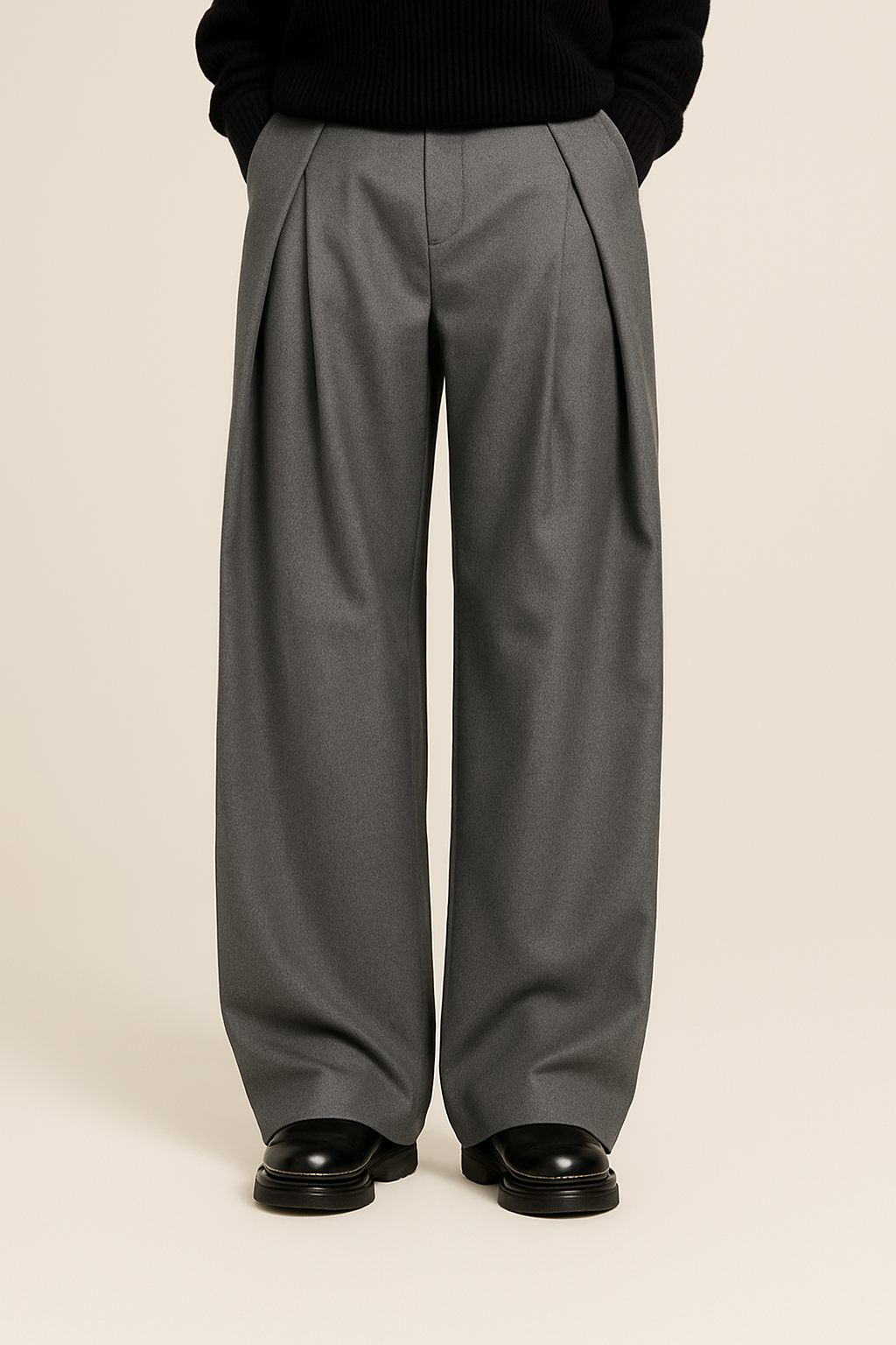 Dorian Wide-Leg Pleated Trousers - Gray