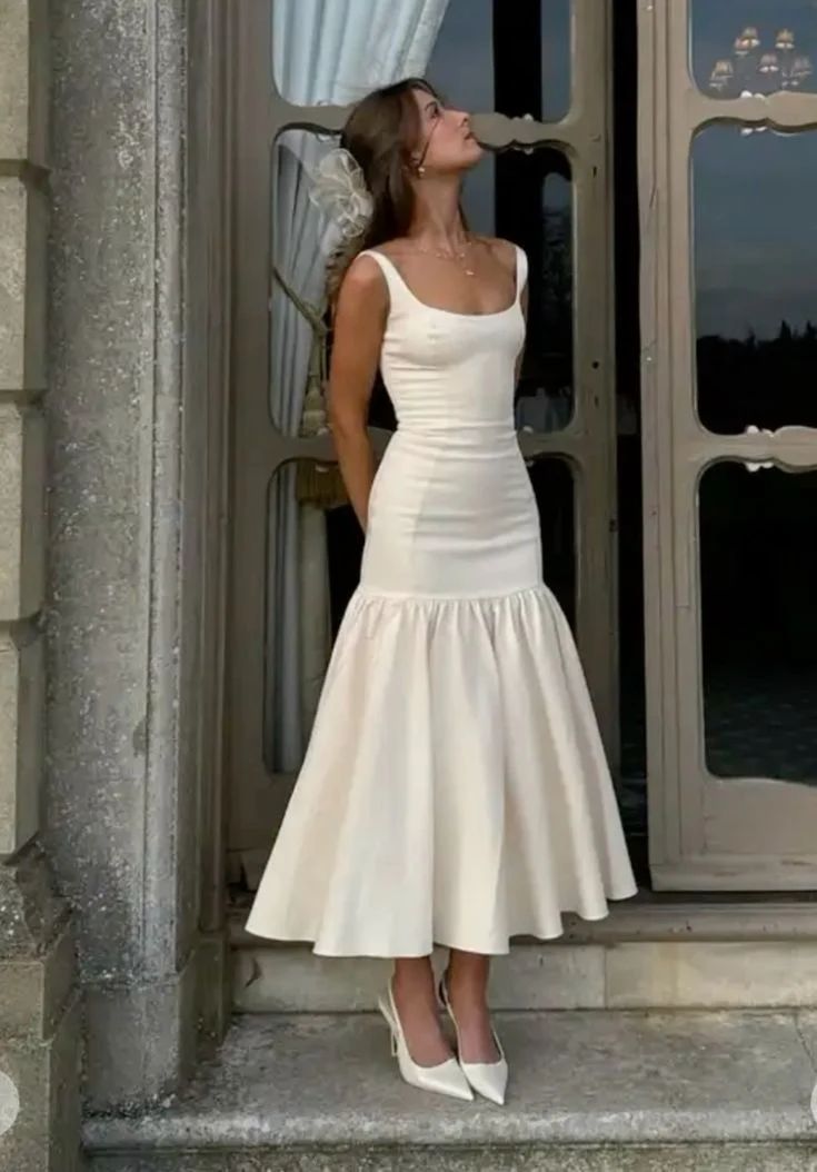 Elinor Square Neck Flounce Hem Maxi Dress - Ivory