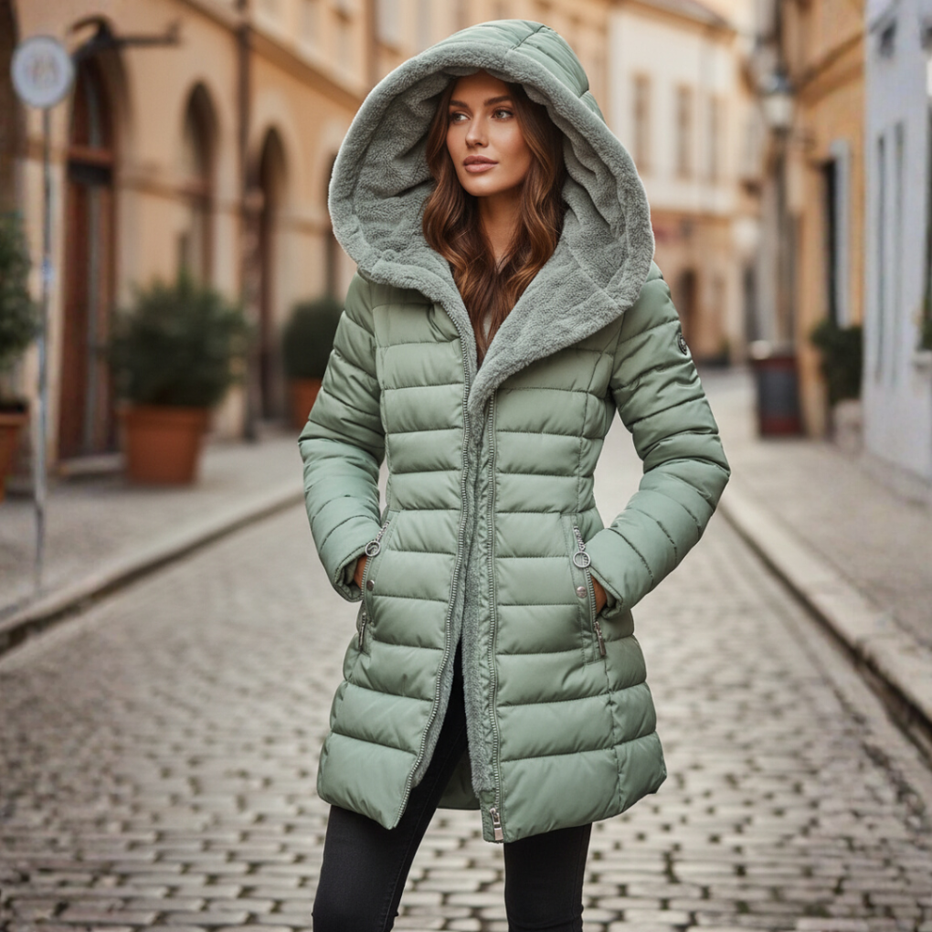 Elisabetta Quilted Hooded Puffer Jacket - Light Green