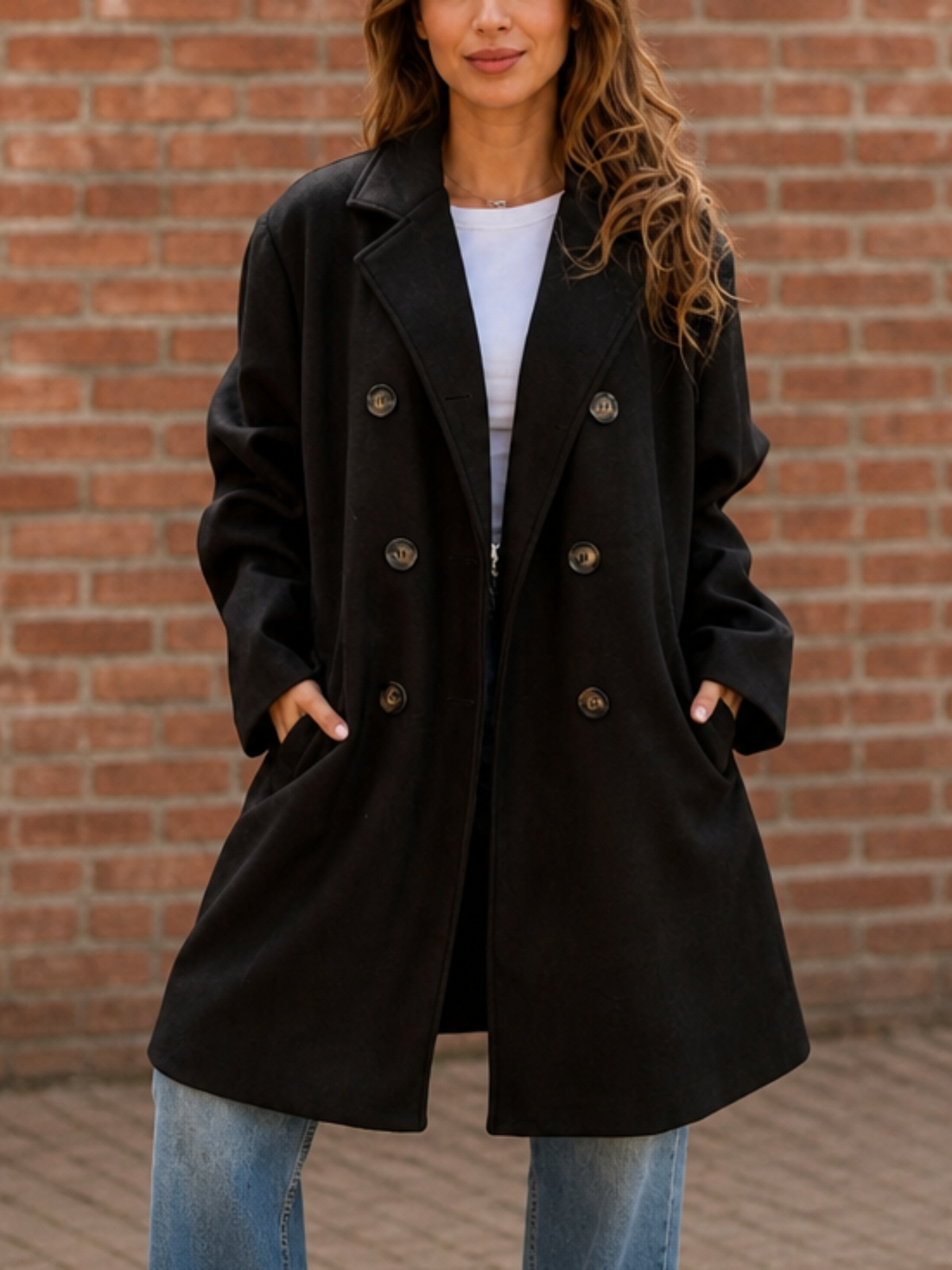 Elissa Double-Breasted Structured Coat - Black