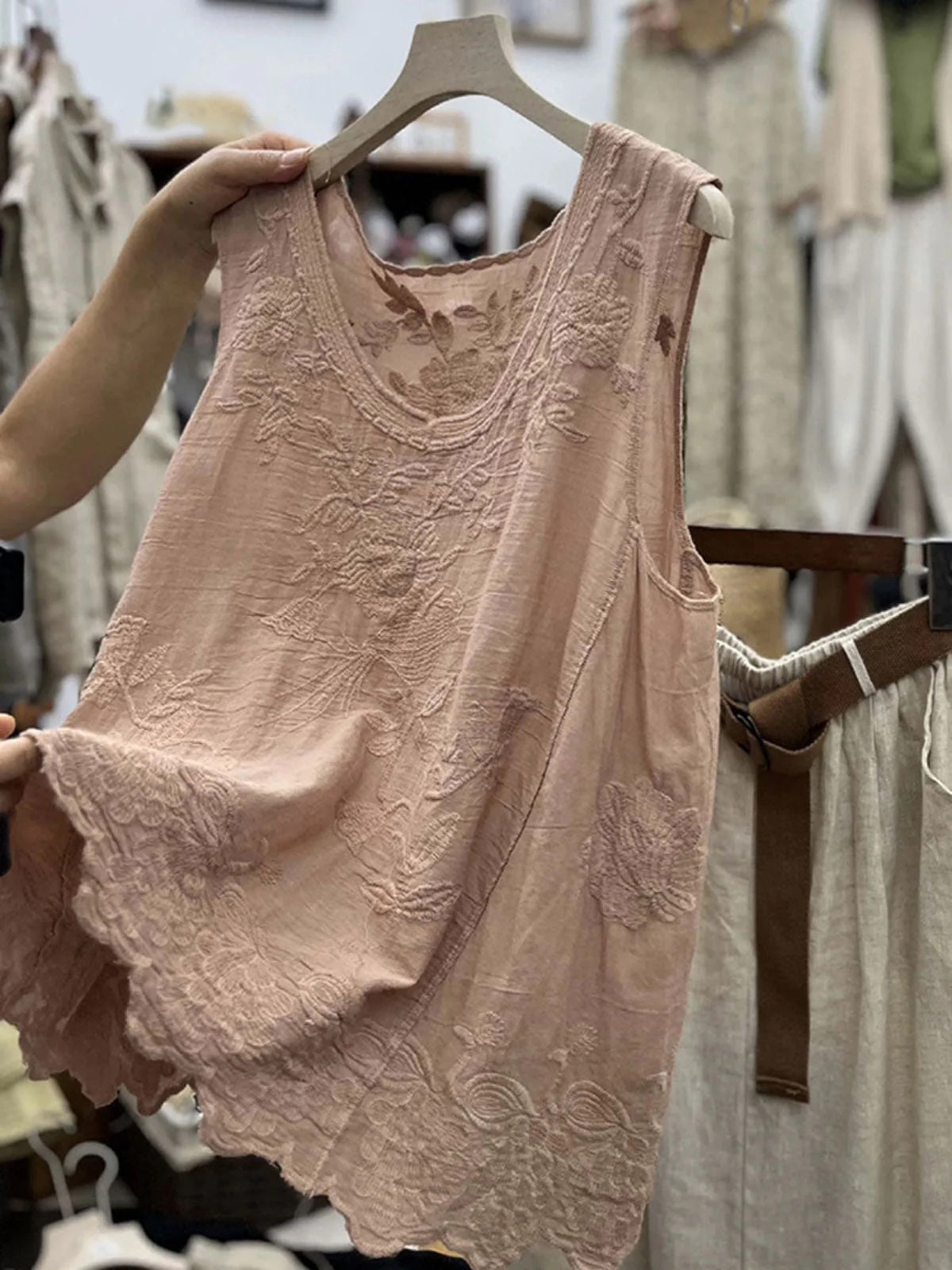 Eloisa Lace Scalloped Tank Top - Dusty Pink