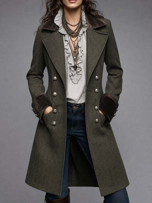 Emberly Herringbone Military Coat - Olive