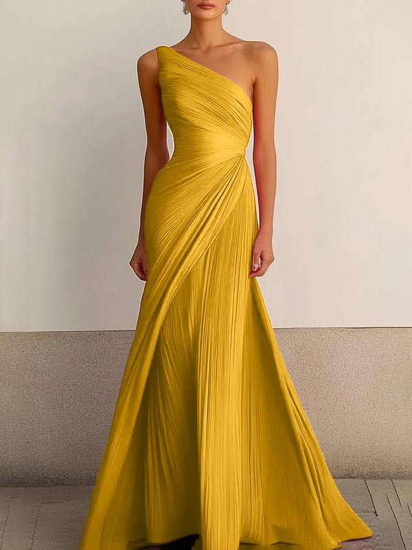 Emberlyn One Shoulder Pleated Gown