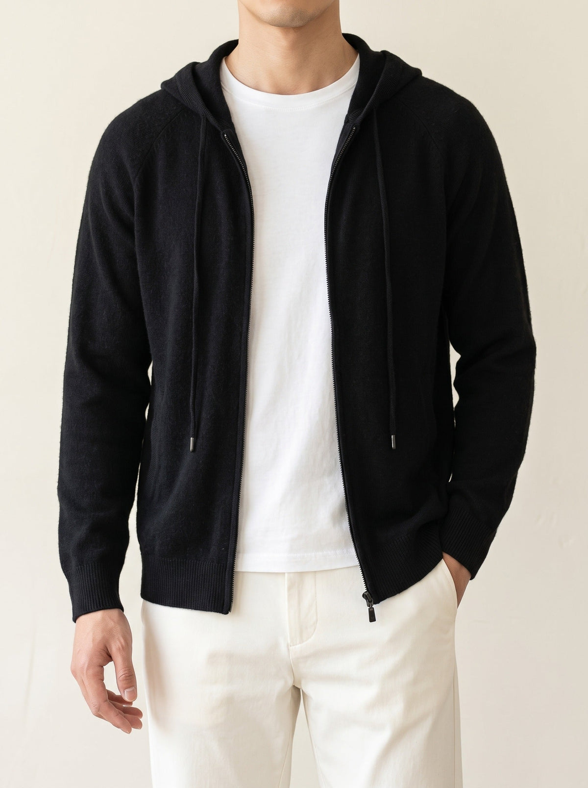 Enzo Hooded Zip Cardigan - Black
