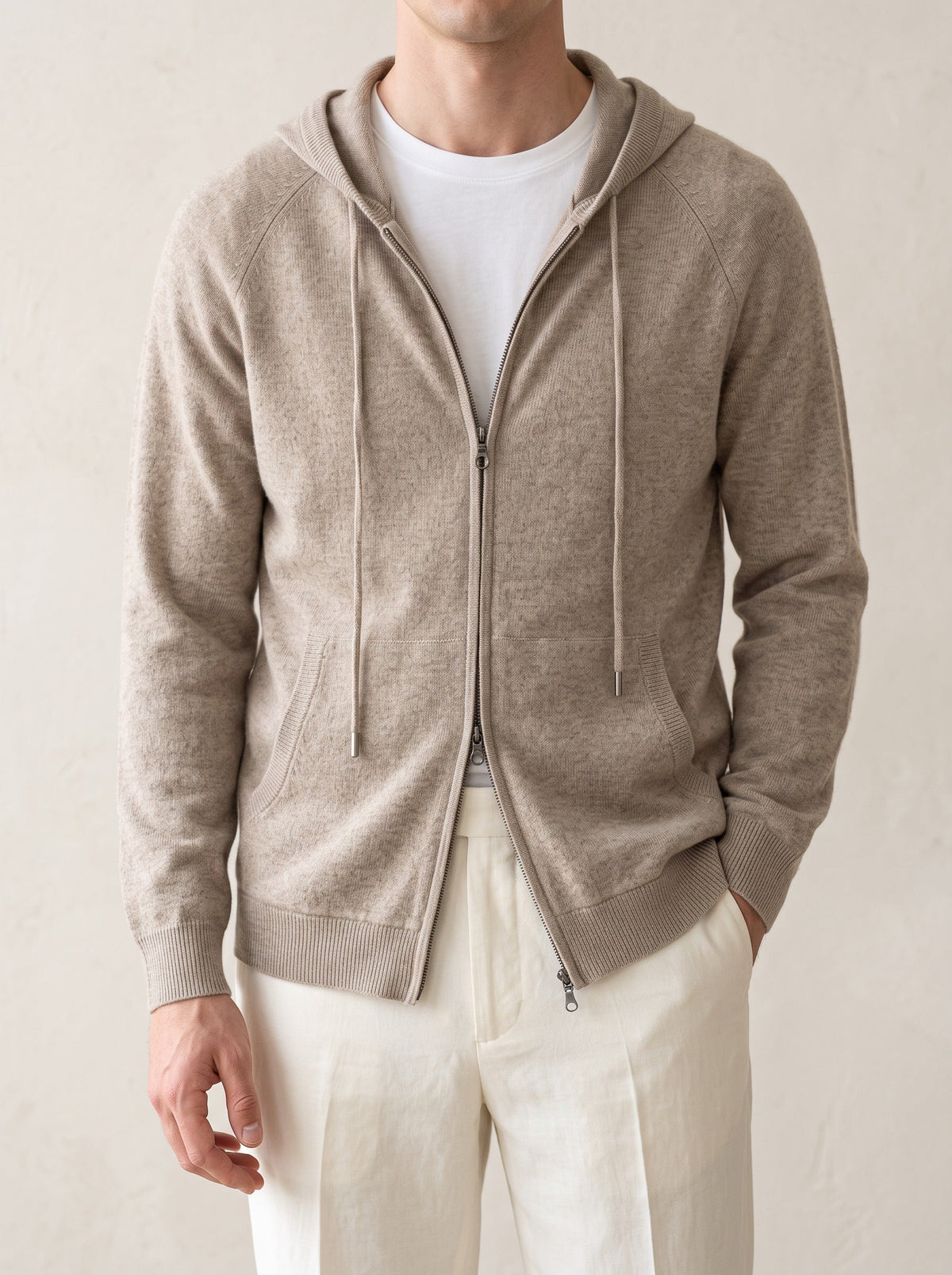 Enzo Hooded Zip Cardigan - Camel