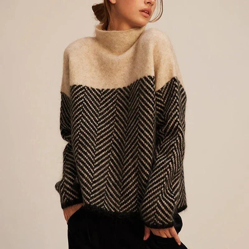 Esma Herringbone Knit Top - Beige