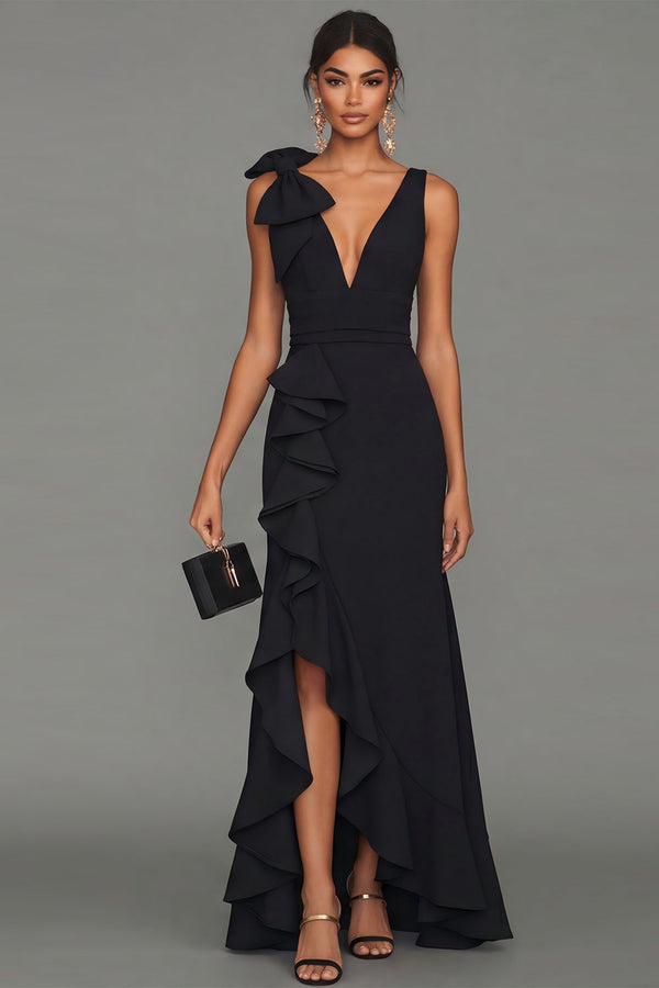 Estrella Bow Ruffle Maxi Dress
