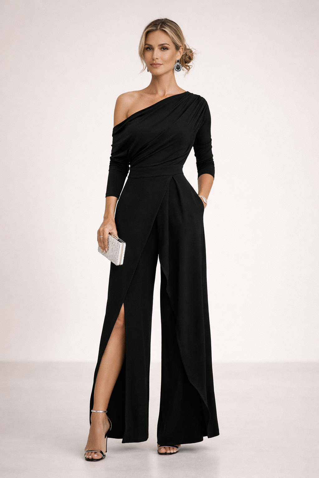 Eugenie One Shoulder Wrap Jumpsuit - Black
