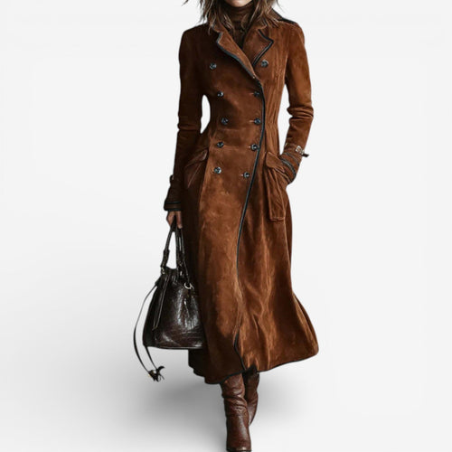 Eulalia Double-Breasted Long Trench Coat - Caramel Brown