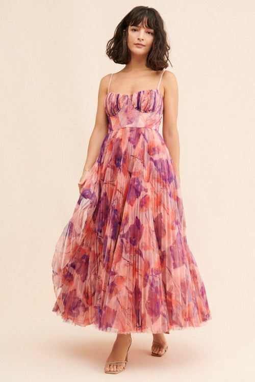 Evanna Floral Tulle Maxi Dress - Pink and Purple Floral