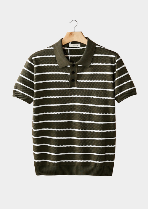 Everett Striped Polo Shirt - Olive