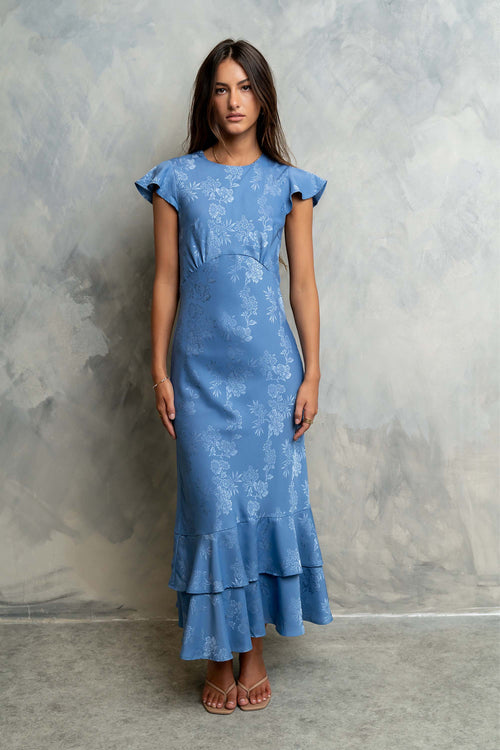 Farida Tiered Ruffle Maxi Dress - Blue Floral