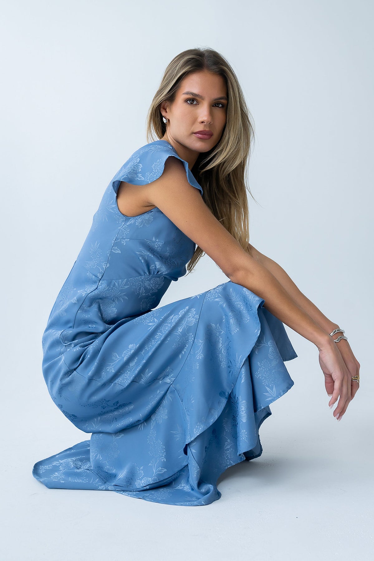 Farida Tiered Ruffle Maxi Dress - Blue Floral