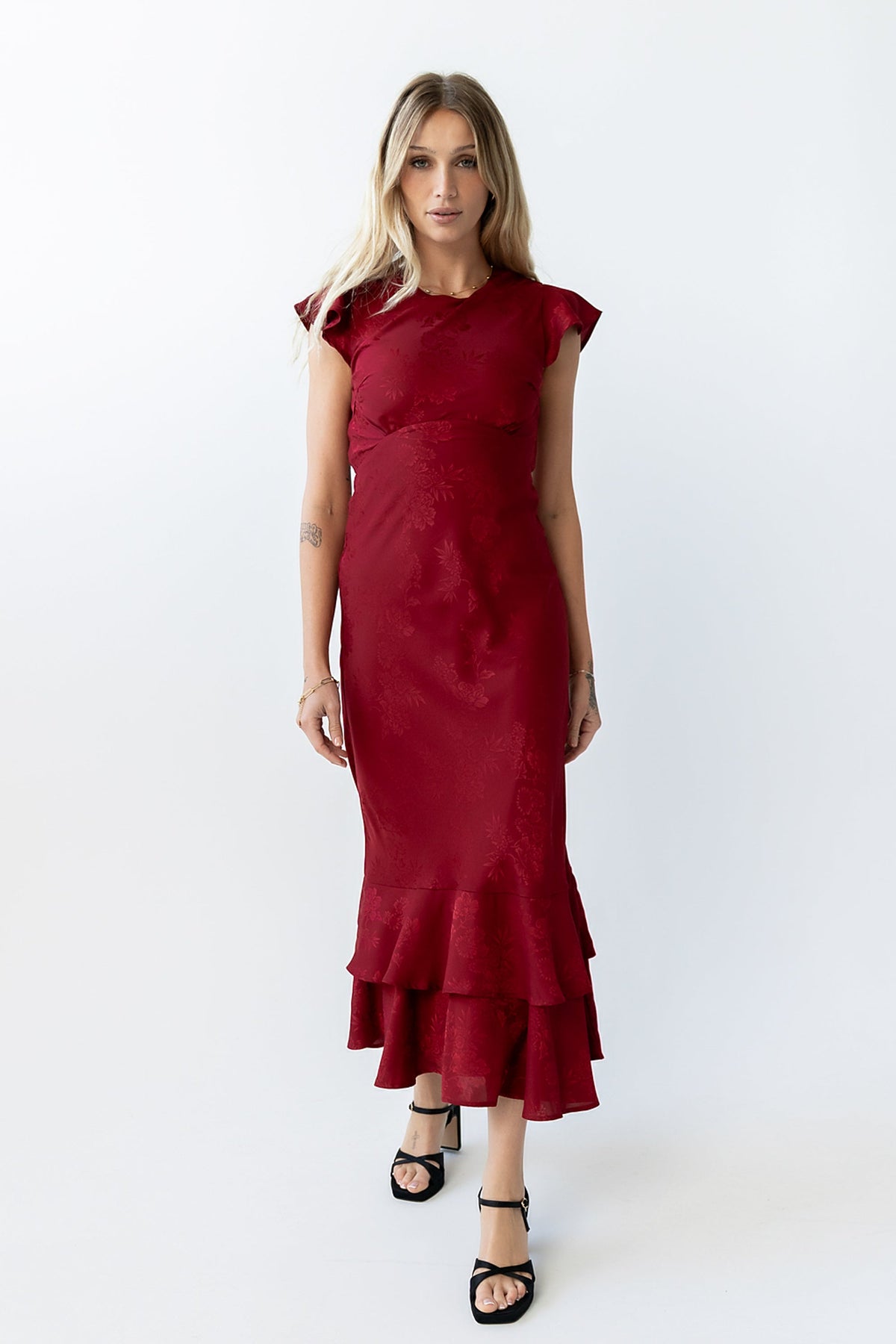 Farida Tiered Ruffle Maxi Dress - Red