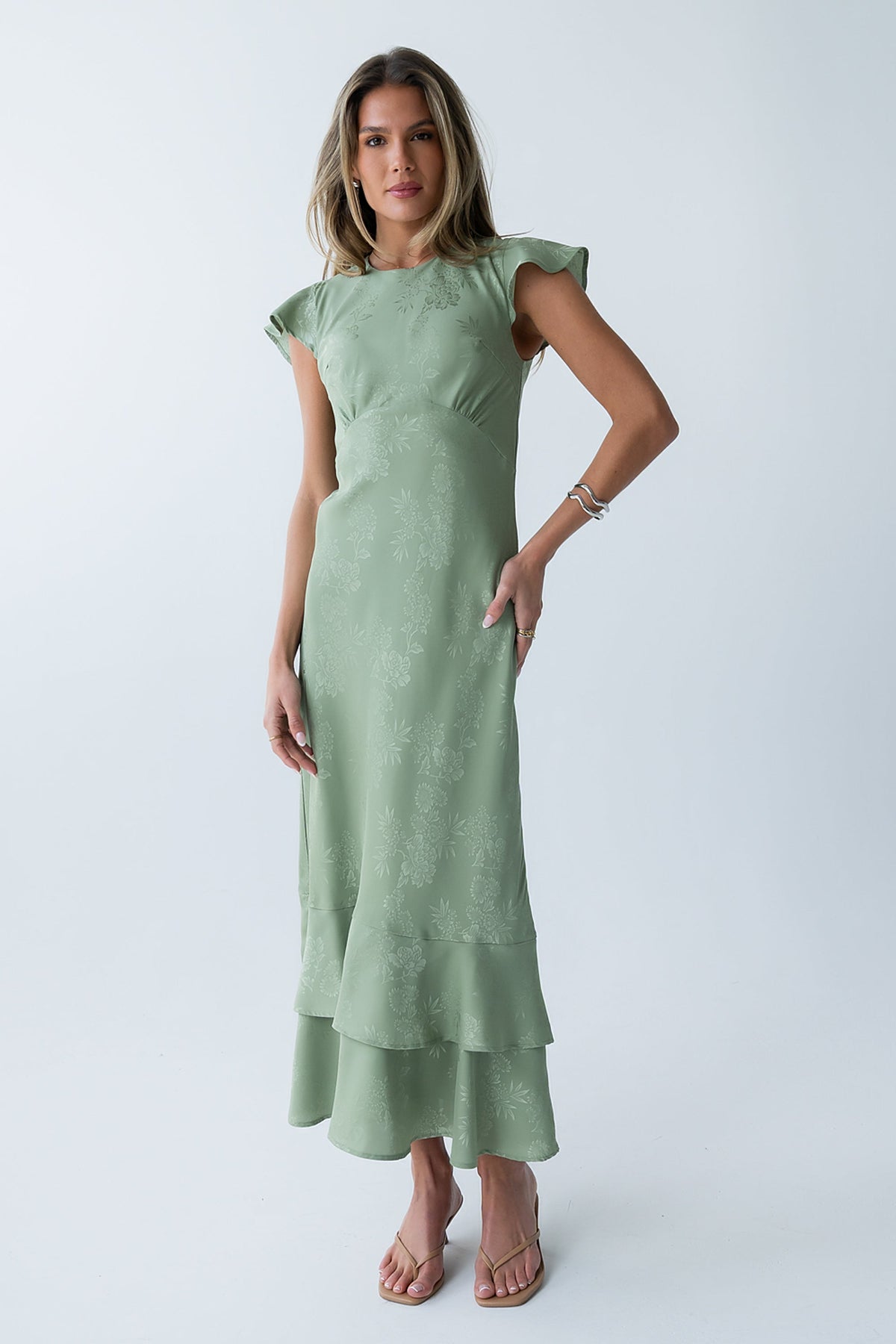 Farida Tiered Ruffle Maxi Dress - Sage Green