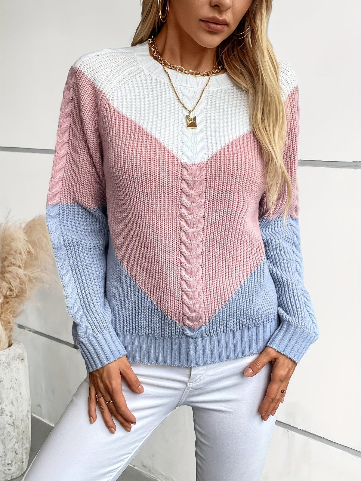 Filomena Colorblock Knit Sweater - Pink Colorblock
