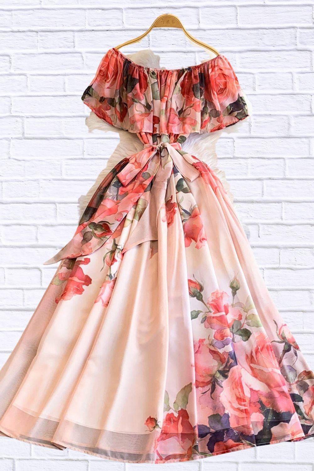 Floella Off Shoulder Floral Maxi Dress - Blush Floral