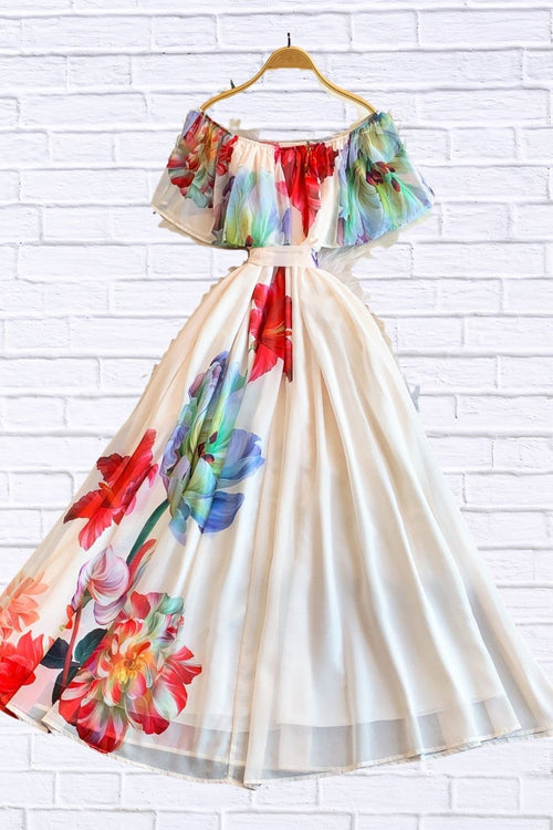 Floella Off Shoulder Floral Maxi Dress - Ivory Floral