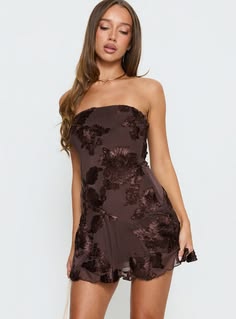 Franca Strapless Floral Mini Dress - Chocolate Brown Floral