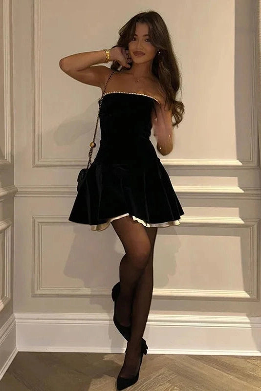 Galatea Strapless Contrast Trim Mini Dress