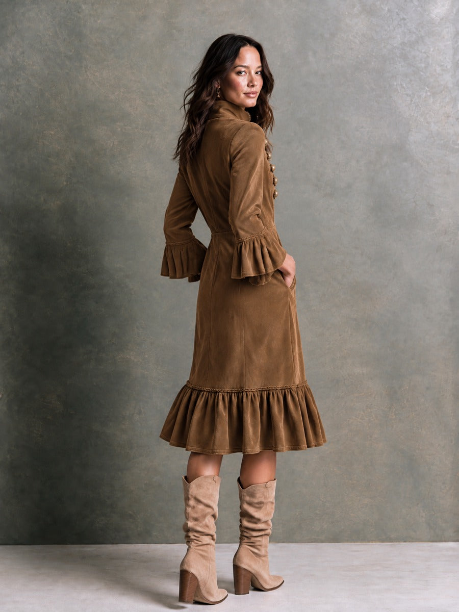 Galena Ruffle Hem Midi Dress - Chestnut Brown