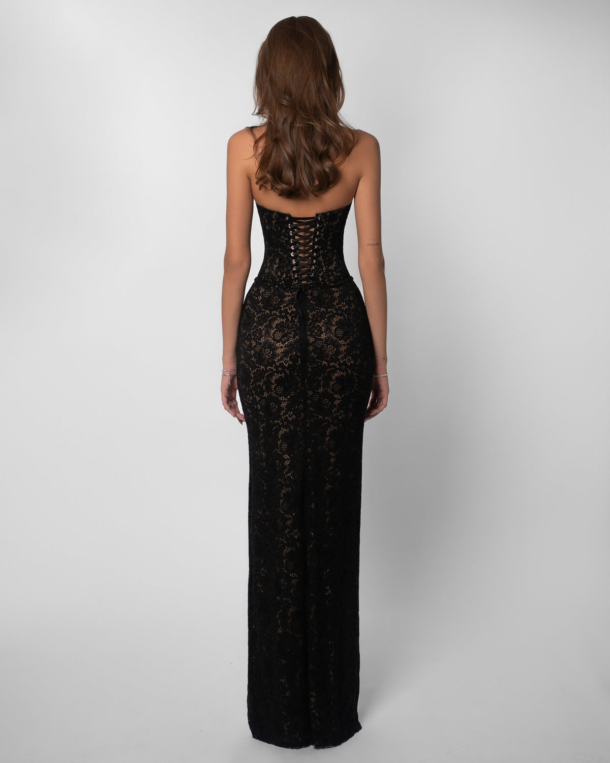 Garnet Lace Halter Corset Maxi Dress - Black