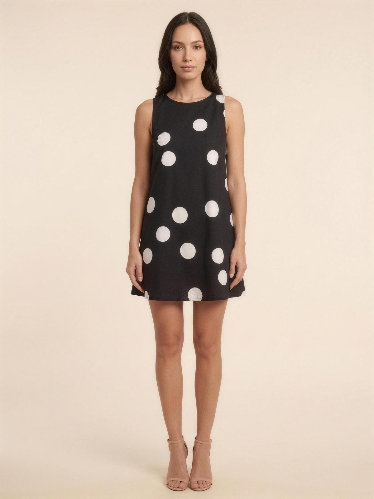 Gelsey Sleeveless A-Line Shift Mini Dress - Black Polka Dot