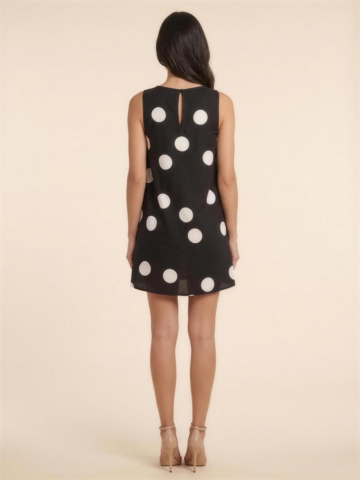 Gelsey Sleeveless A-Line Shift Mini Dress - Black Polka Dot