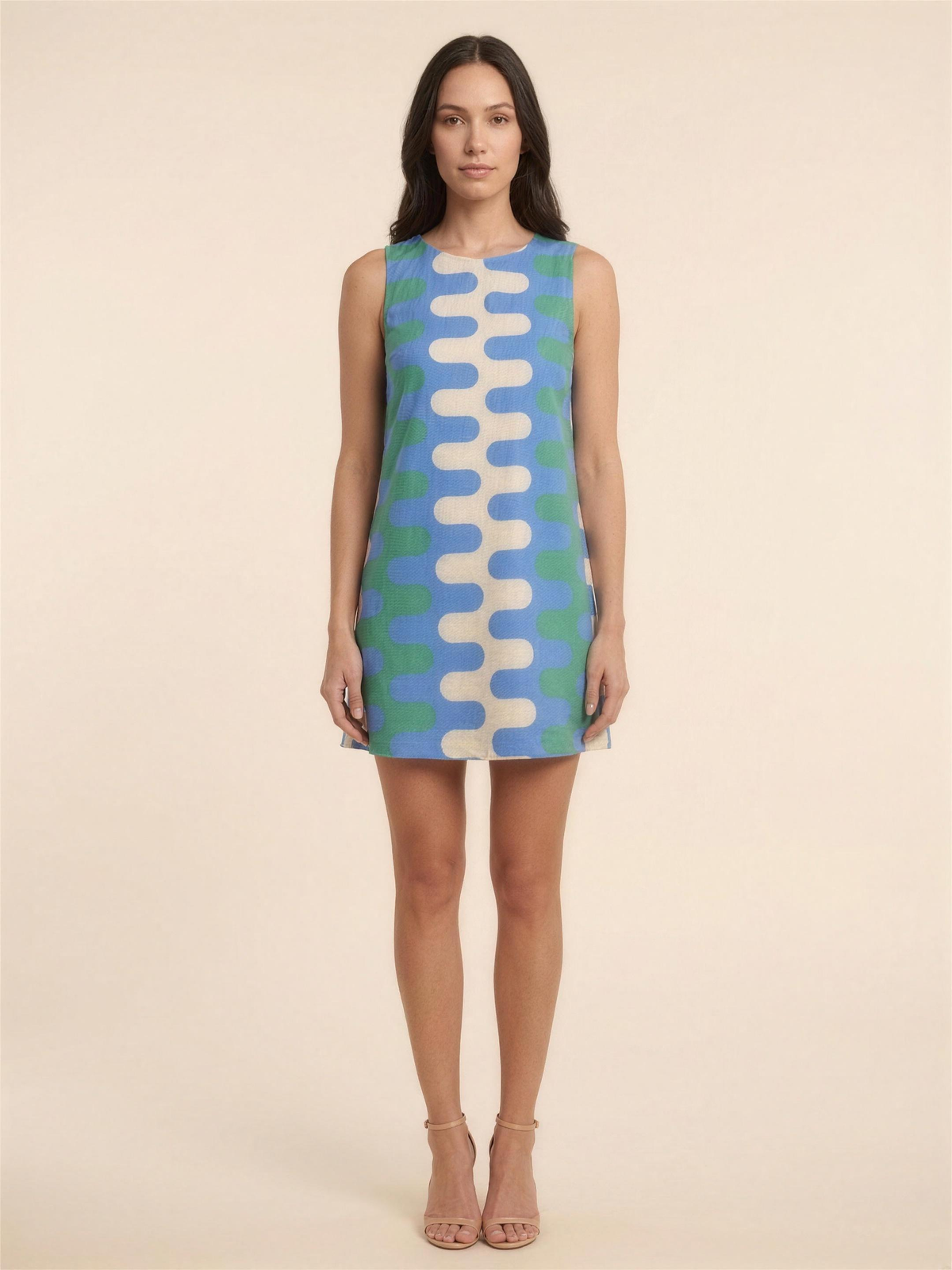 Gelsey Sleeveless A-Line Shift Mini Dress - Blue Wave Print
