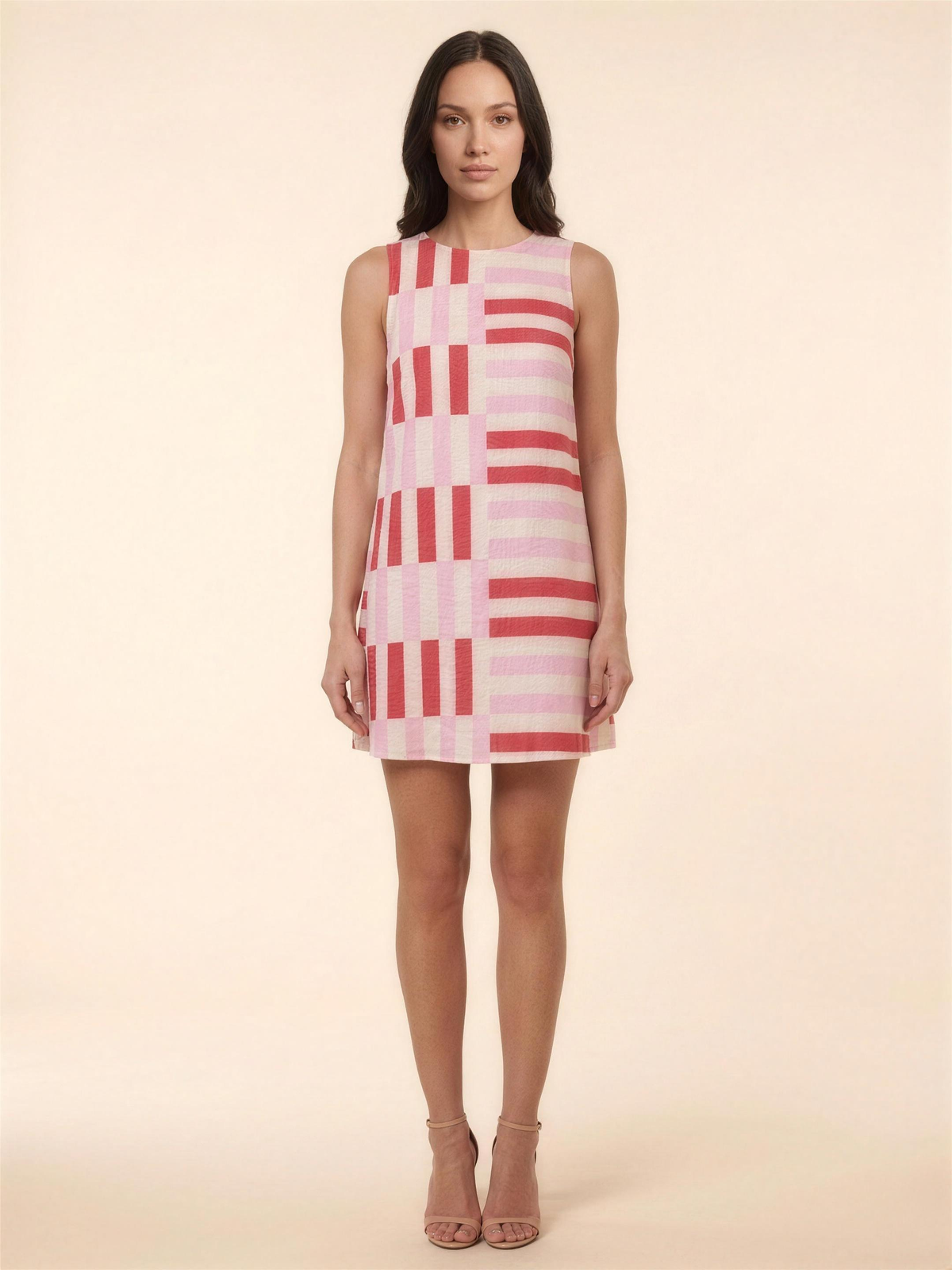 Gelsey Sleeveless A-Line Shift Mini Dress - Pink and Red Stripe