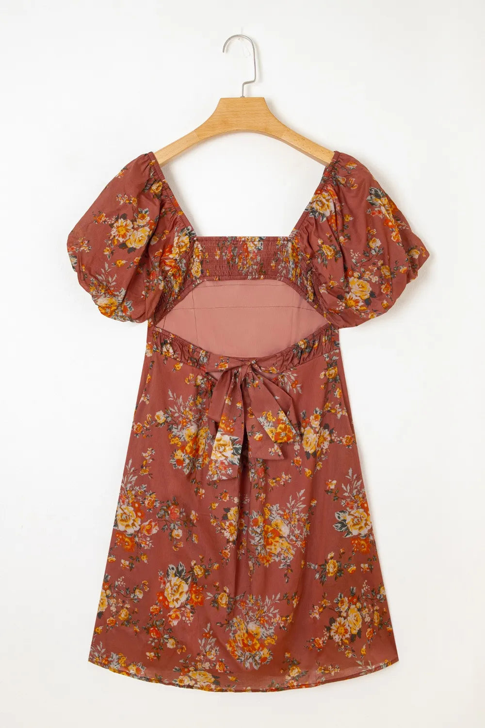 Gita Floral Puff Sleeve Mini Dress - Rust Floral