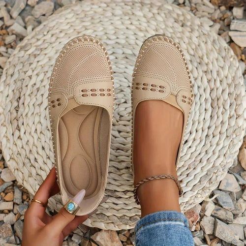 Giuliana Perforated Loafers - Beige