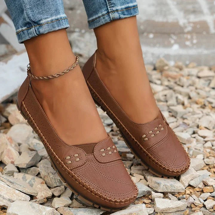 Giuliana Perforated Loafers - Brown