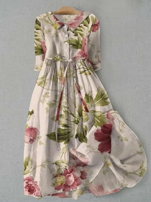 Glynis Collared Floral Midi Dress - Ivory Floral