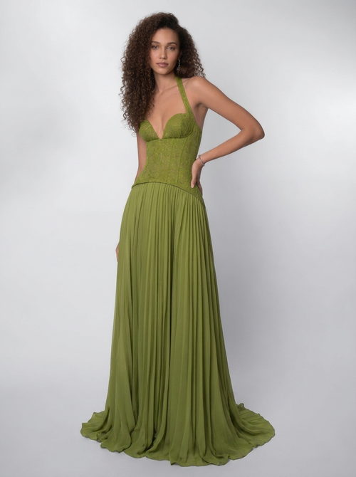 Grazia Halter Lace Maxi Dress - Sage Green
