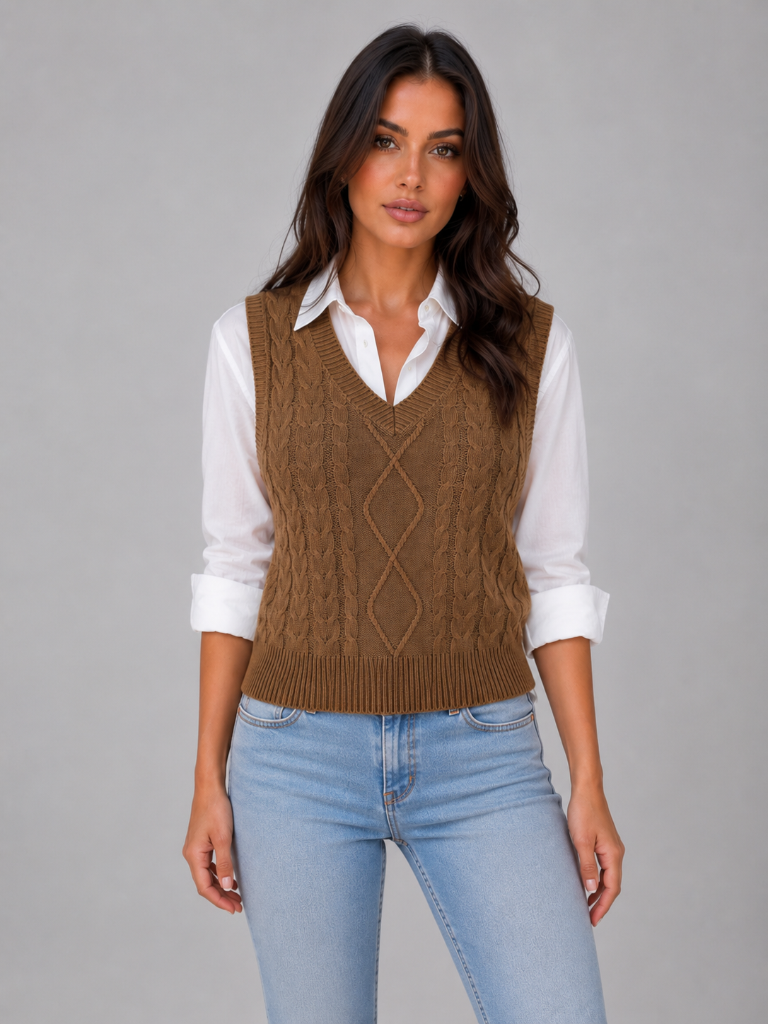 Henny Cable Knit Vest - Chocolate Brown