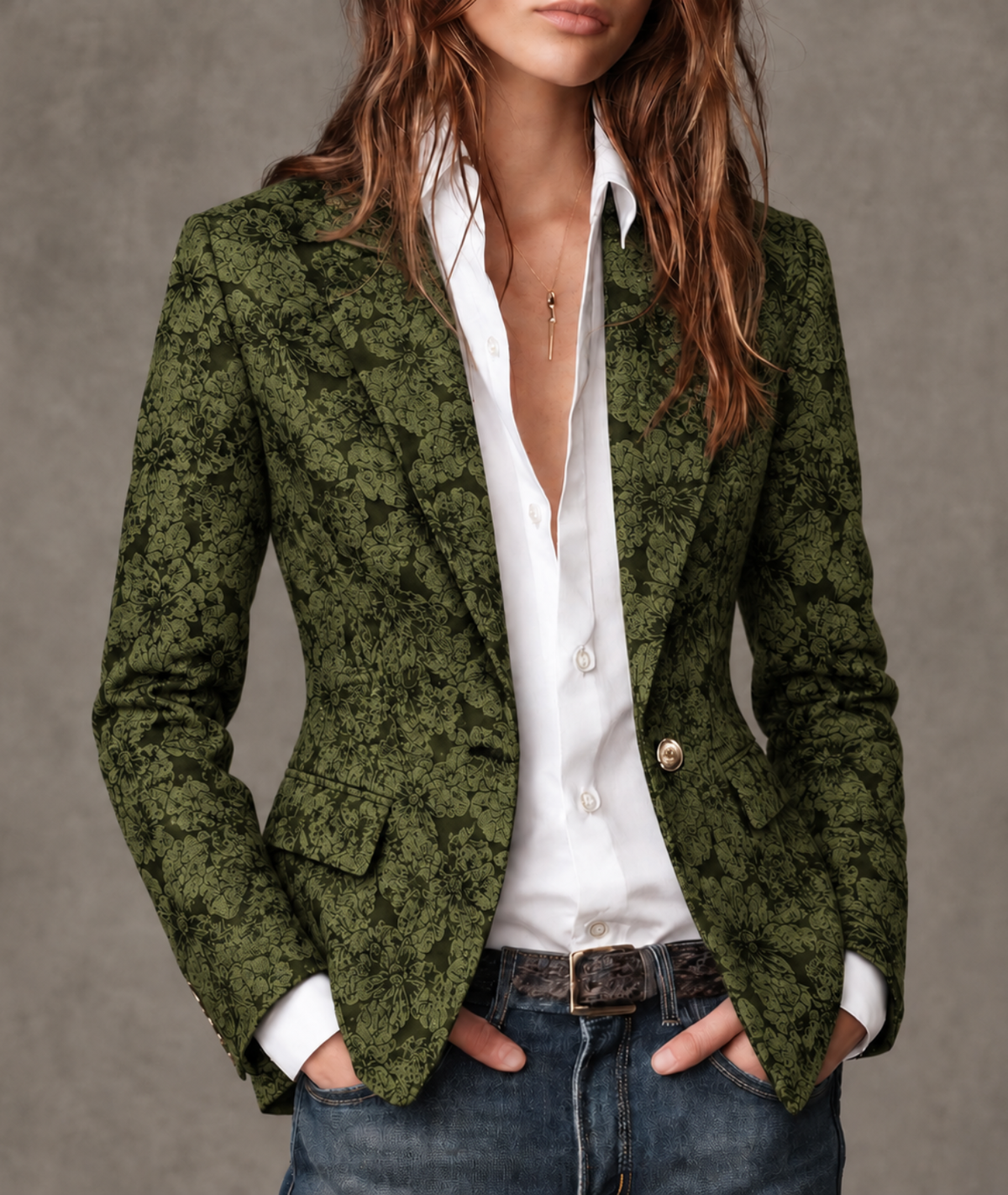 Huxley Paisley Jacquard Fitted Blazer - Green