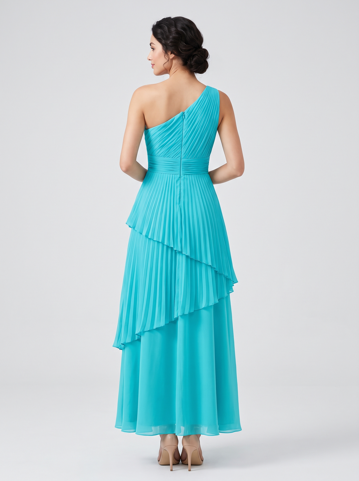 Ilene One Shoulder Tiered Maxi Dress - Bright Aqua