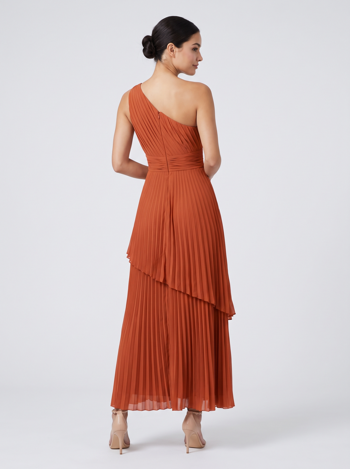 Ilene One Shoulder Tiered Maxi Dress - Burnt Orange