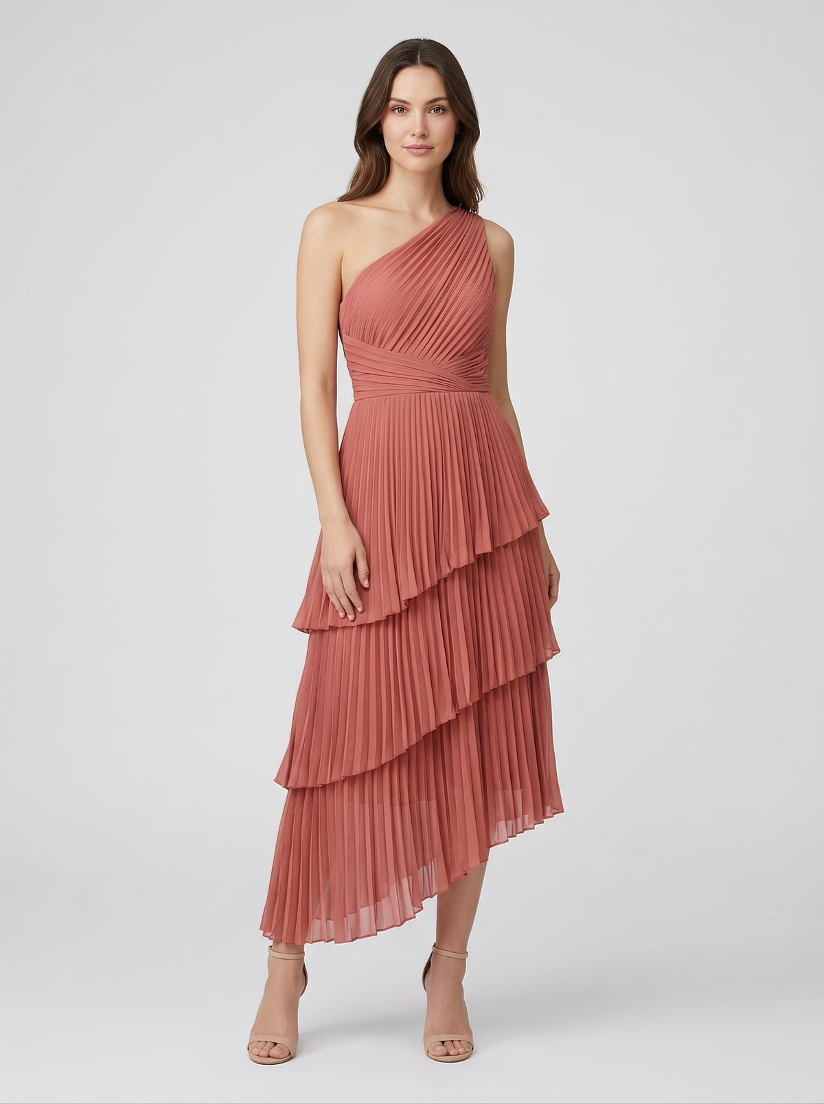 Ilene One Shoulder Tiered Maxi Dress - Cinnamon Rose