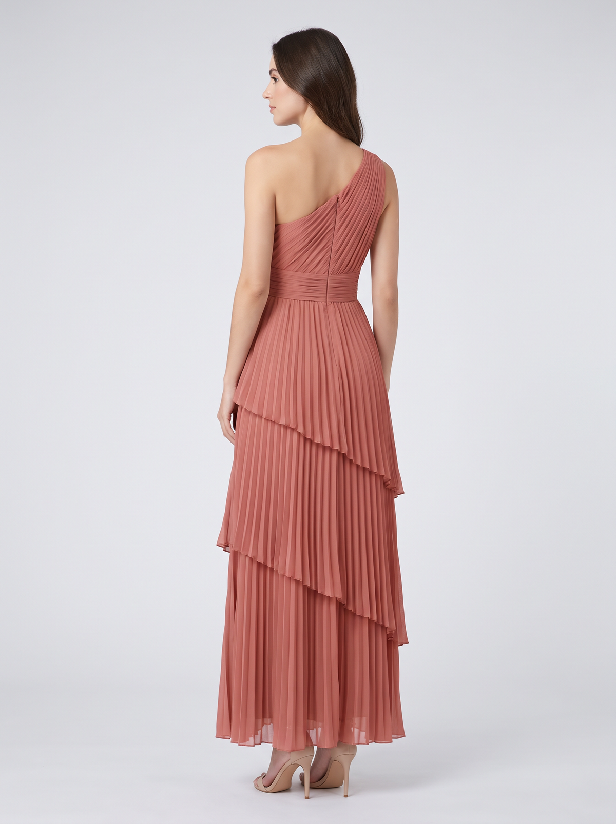 Ilene One Shoulder Tiered Maxi Dress - Cinnamon Rose