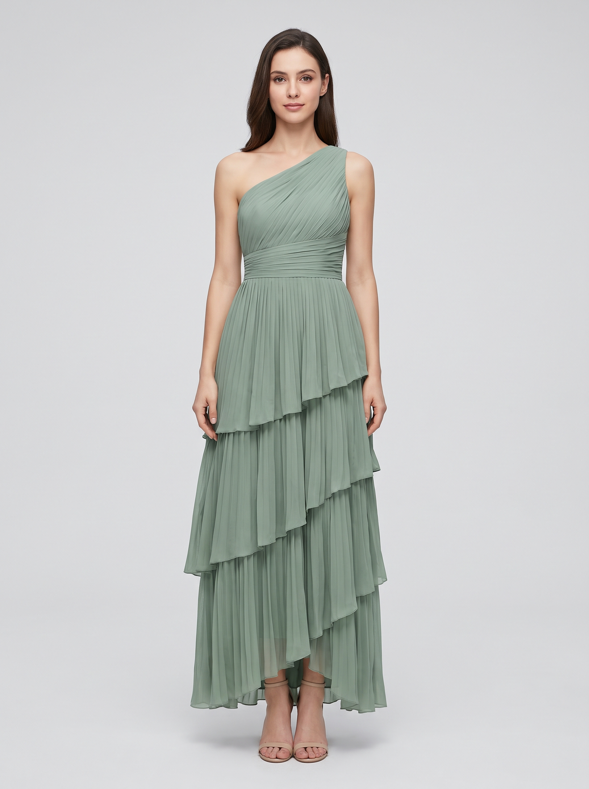 Ilene One Shoulder Tiered Maxi Dress - Eucalyptus Green