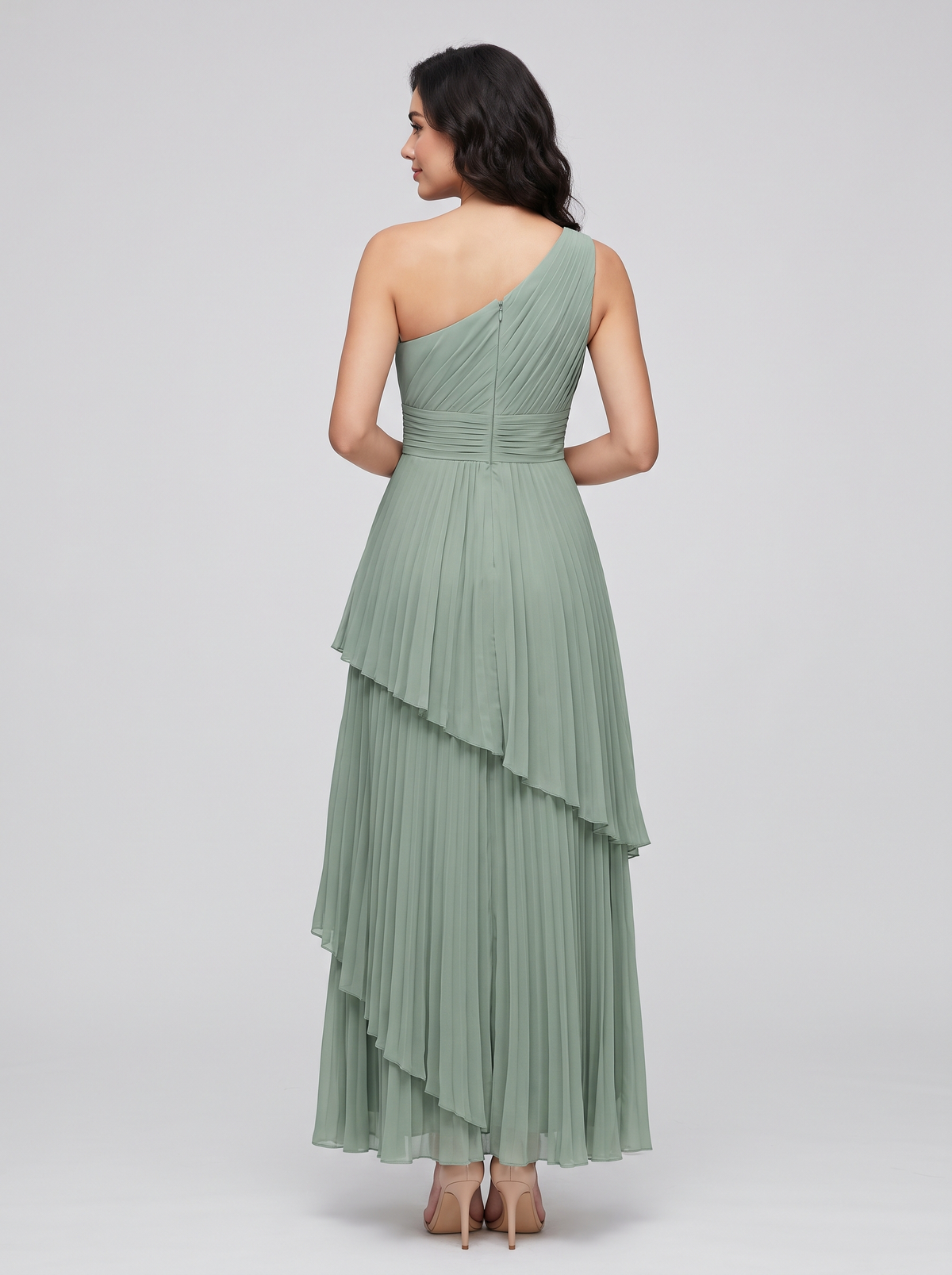 Ilene One Shoulder Tiered Maxi Dress - Eucalyptus Green