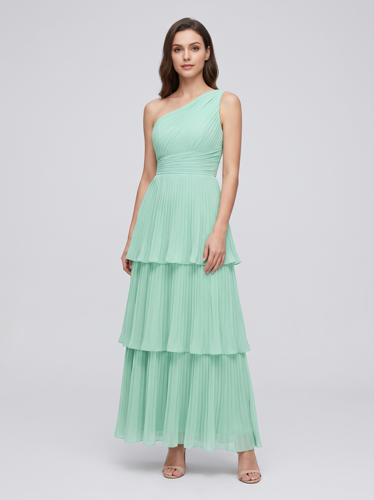 Ilene One Shoulder Tiered Maxi Dress - Mint Green