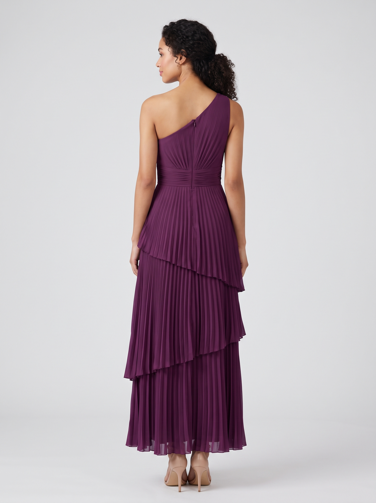 Ilene One Shoulder Tiered Maxi Dress - Plum
