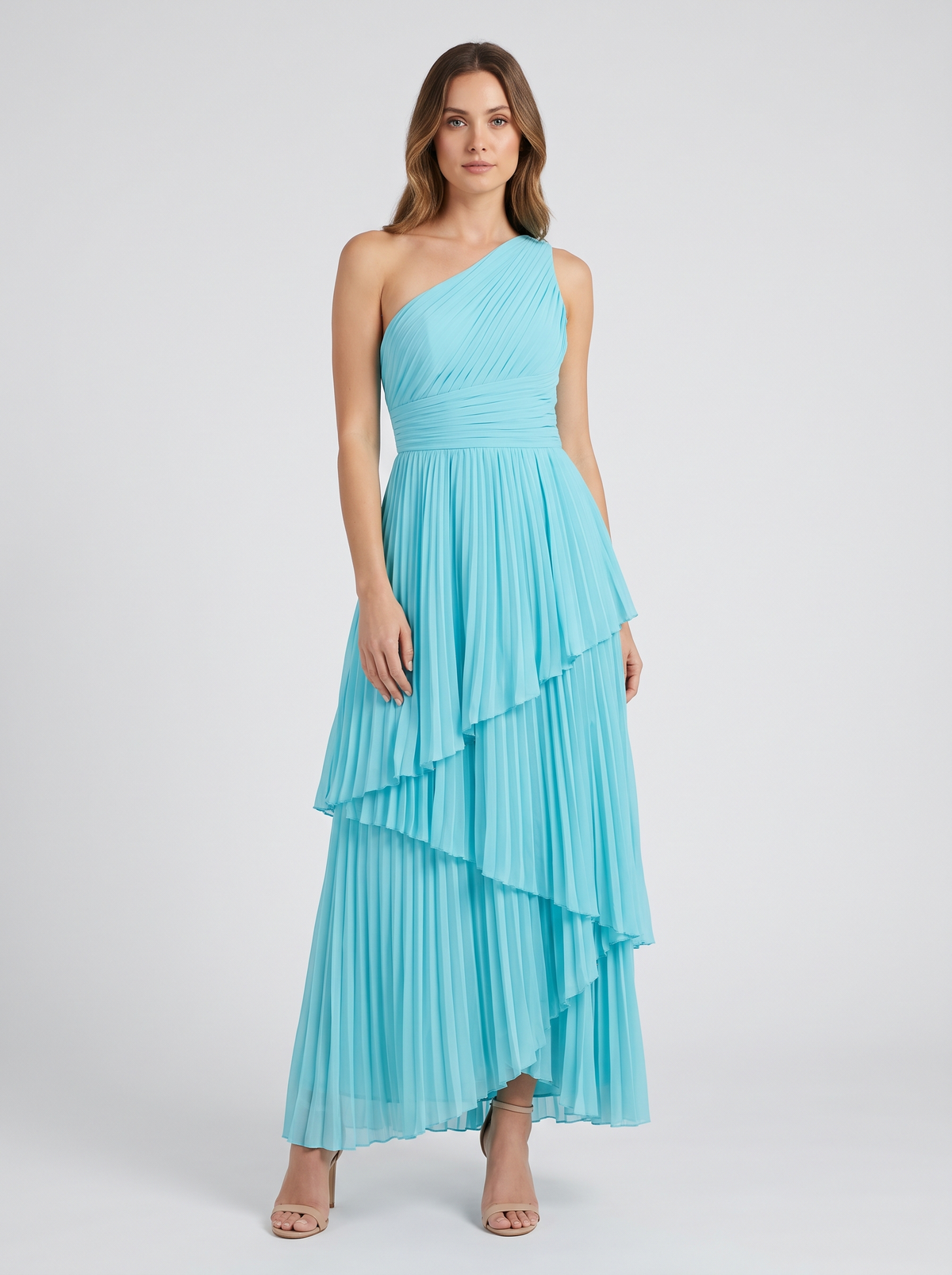 Ilene One Shoulder Tiered Maxi Dress - Pool Blue