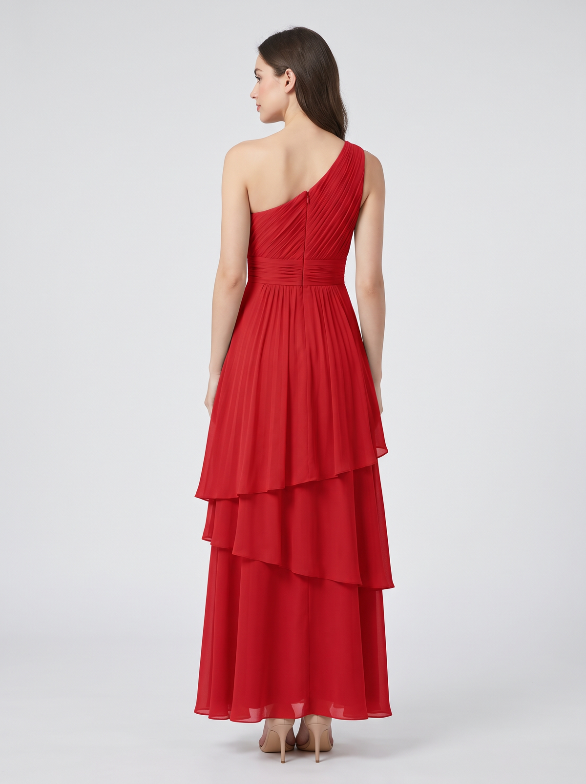 Ilene One Shoulder Tiered Maxi Dress - Red